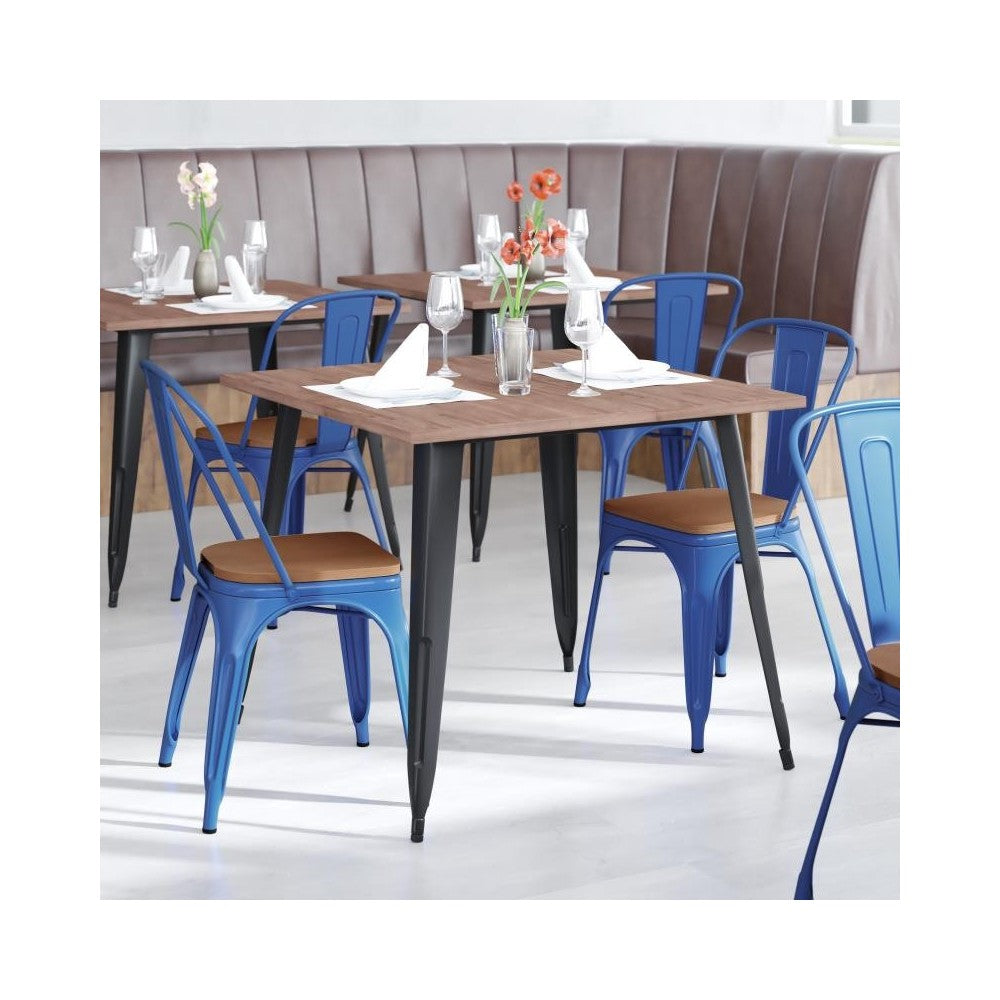 Blue Metal Chair-Teak Seat