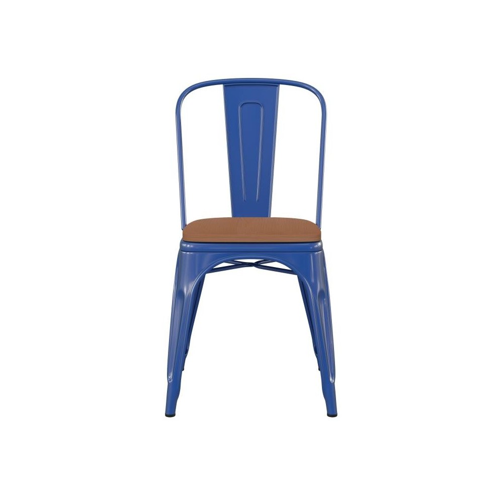 Blue Metal Chair-Teak Seat