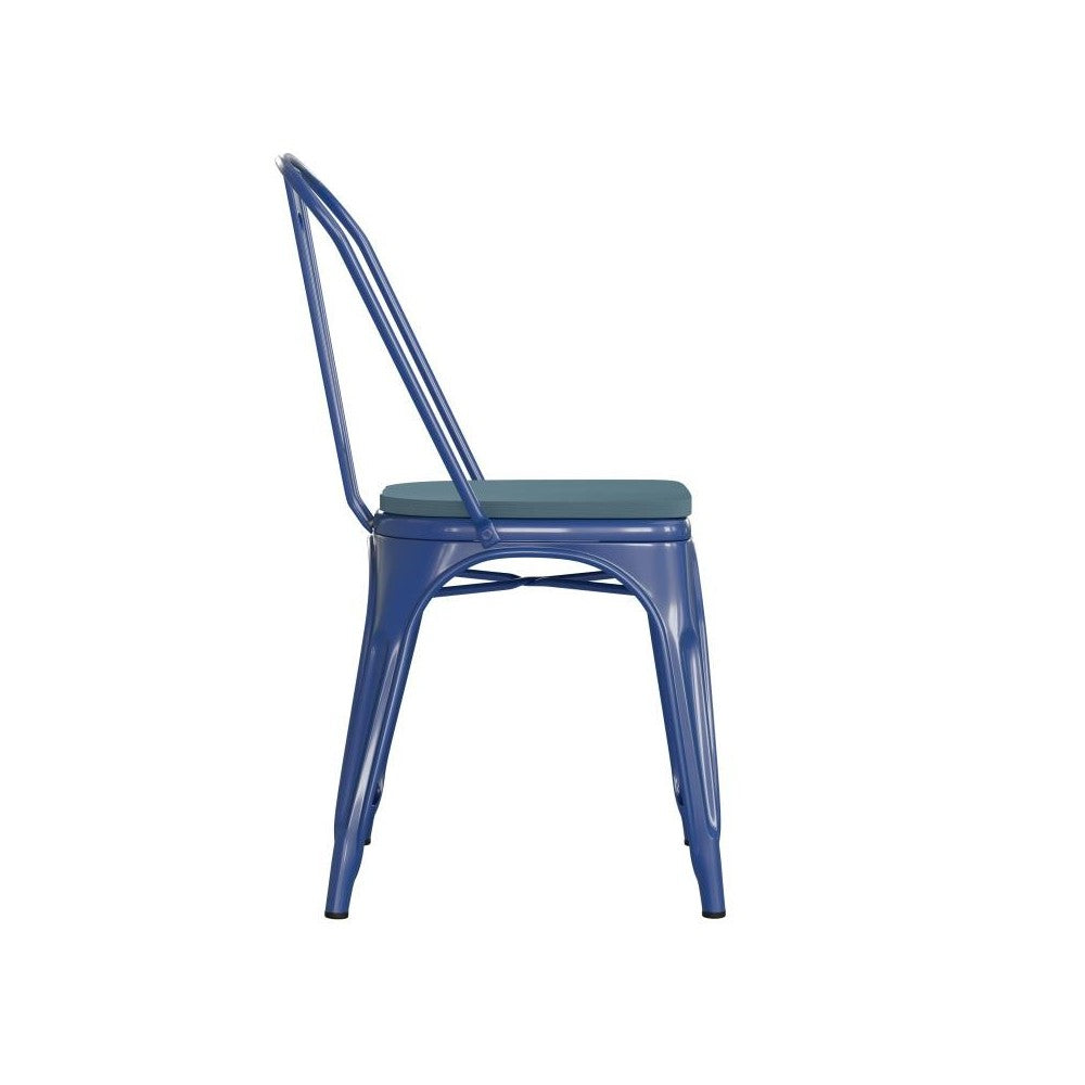 Blue Metal Chair-Teal Seat