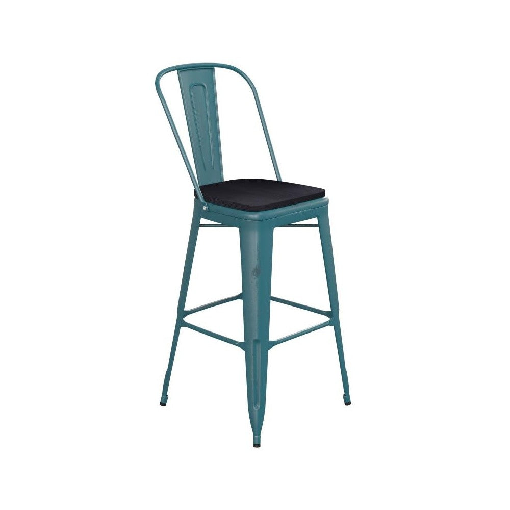 Blue-Tl Metal Stool-Black Seat