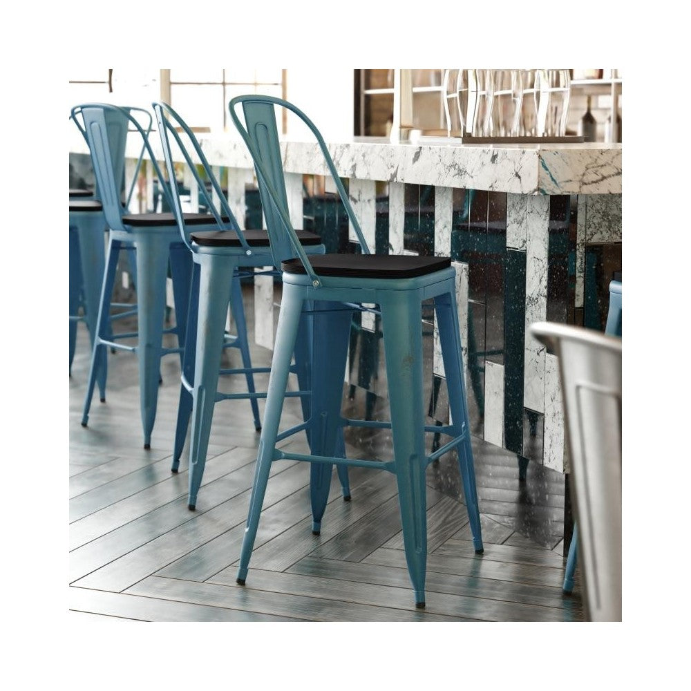 Blue-Tl Metal Stool-Black Seat