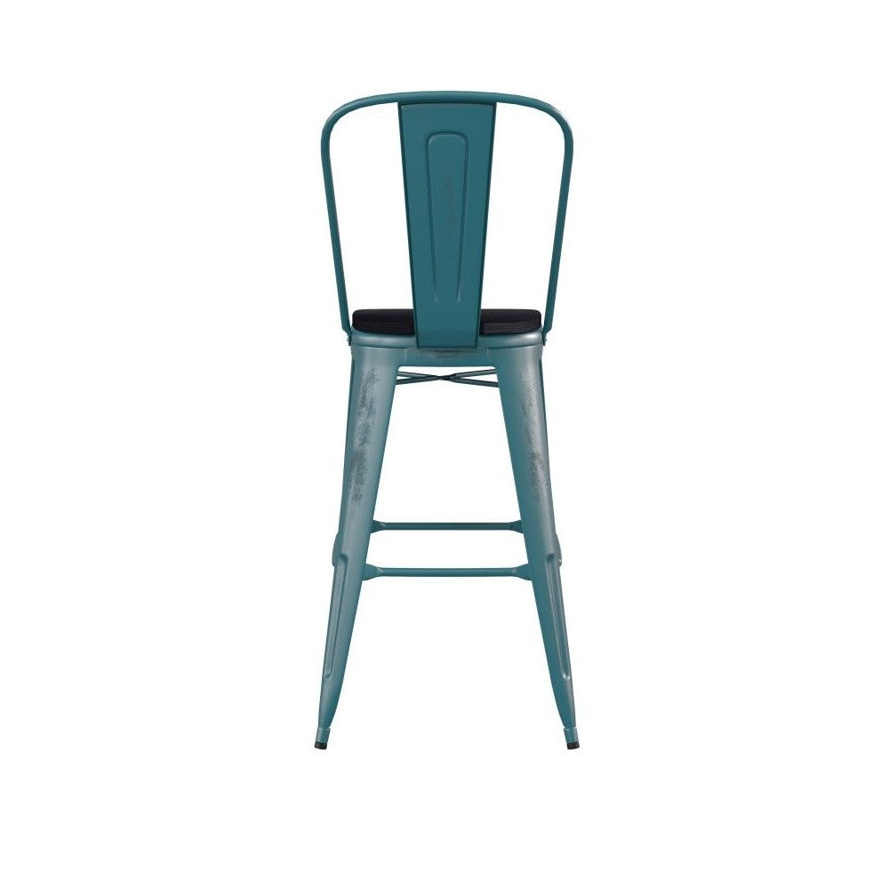 Blue-Tl Metal Stool-Black Seat