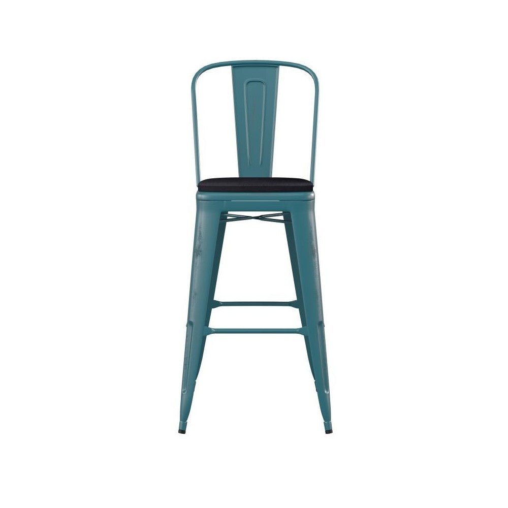 Blue-Tl Metal Stool-Black Seat