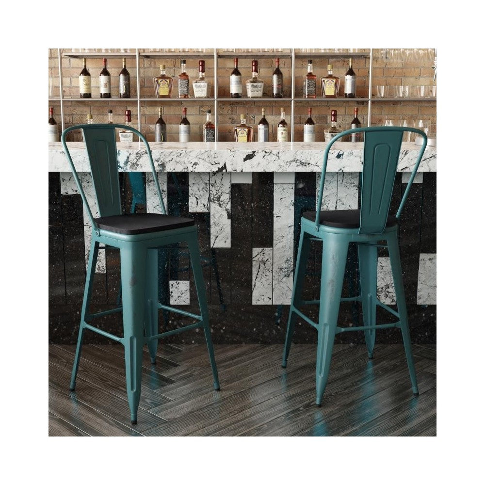 Blue-Tl Metal Stool-Black Seat