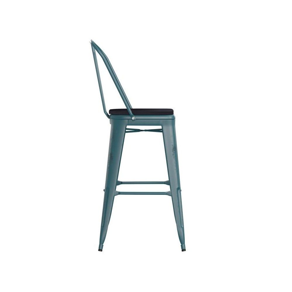 Blue-Tl Metal Stool-Black Seat