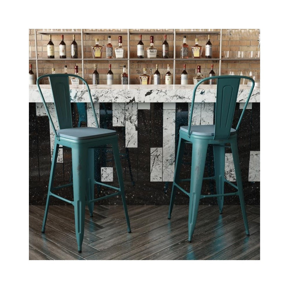 Blue-Tl Metal Stool-Teal Seat