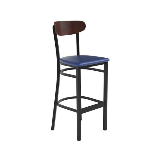 Blue Vinyl/Wood Back Barstool