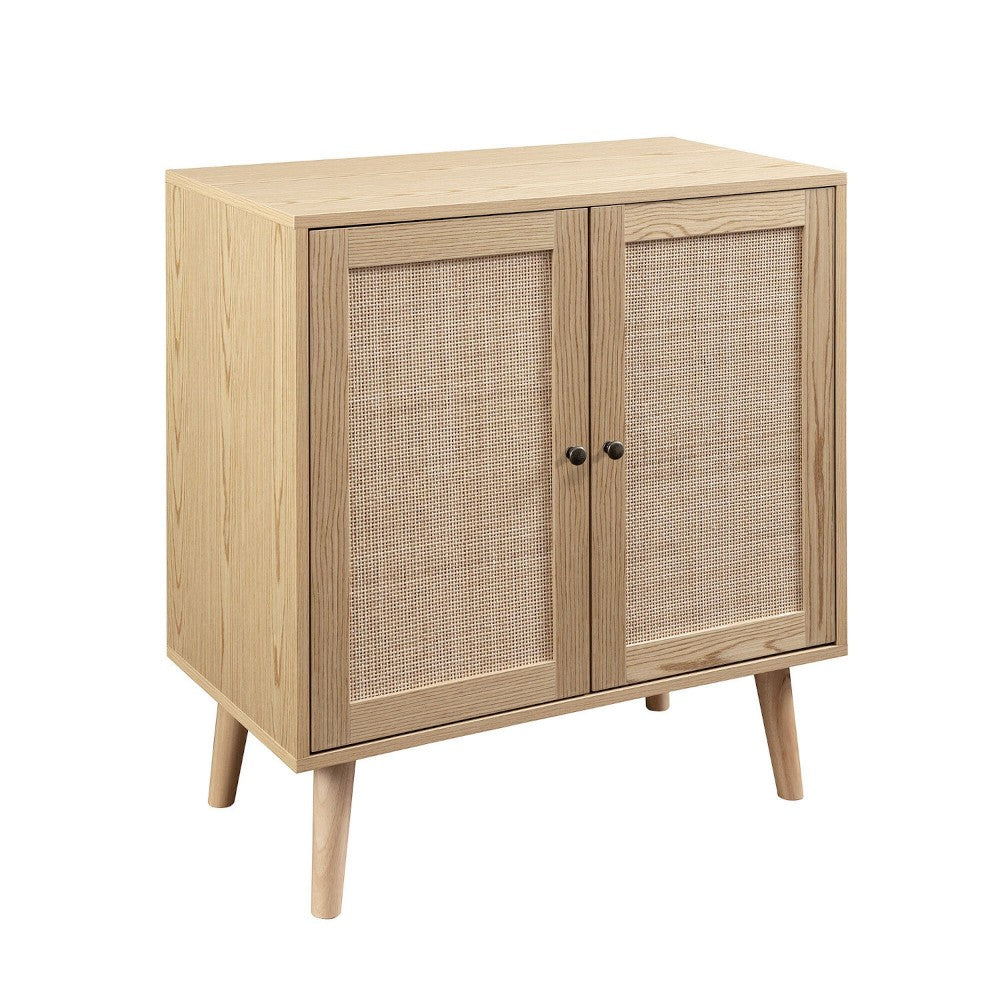 Boho 2 Door Solid Wood and Rattan Accent Cabinet - Natural