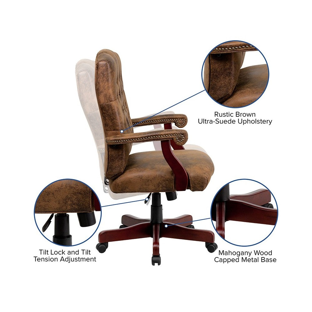 Bomber Brown Classic Executive Swivel Office Chair with Arms