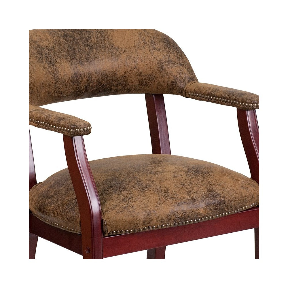 Bomber Jacket Brown Luxurious Conference Chair with Accent Nail Trim and Casters