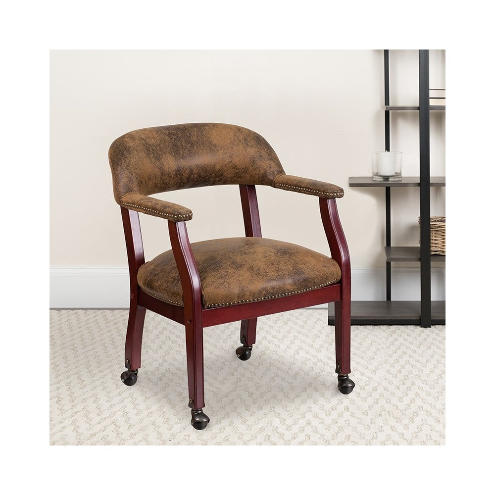 Bomber Jacket Brown Luxurious Conference Chair with Accent Nail Trim and Casters