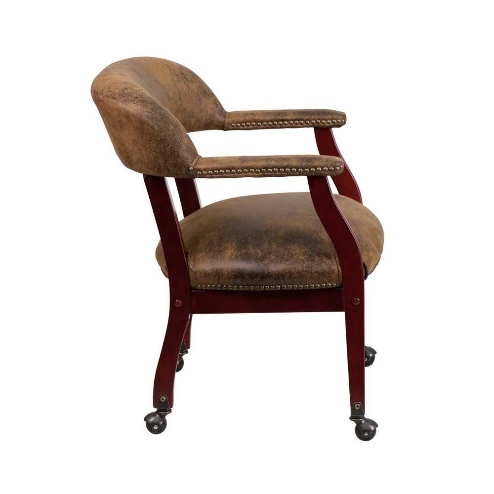 Bomber Jacket Brown Luxurious Conference Chair with Accent Nail Trim and Casters