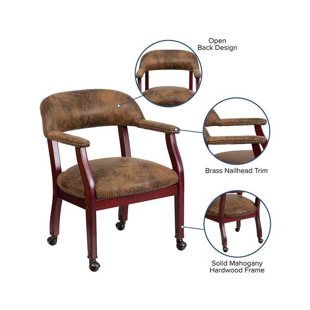 Bomber Jacket Brown Luxurious Conference Chair with Accent Nail Trim and Casters