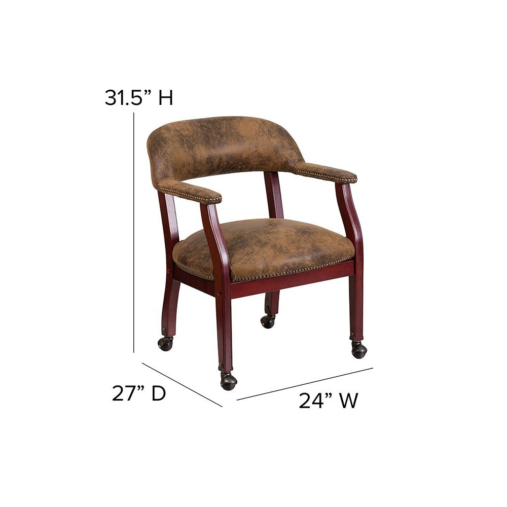 Bomber Jacket Brown Luxurious Conference Chair with Accent Nail Trim and Casters