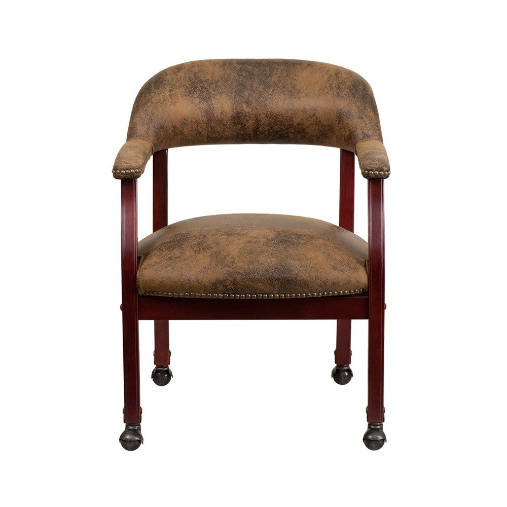 Bomber Jacket Brown Luxurious Conference Chair with Accent Nail Trim and Casters