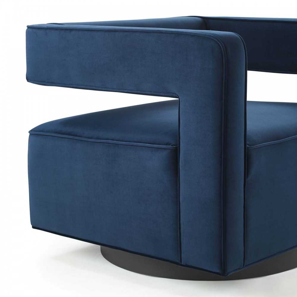 Booth Performance Velvet Swivel Armchair, Midnight Blue