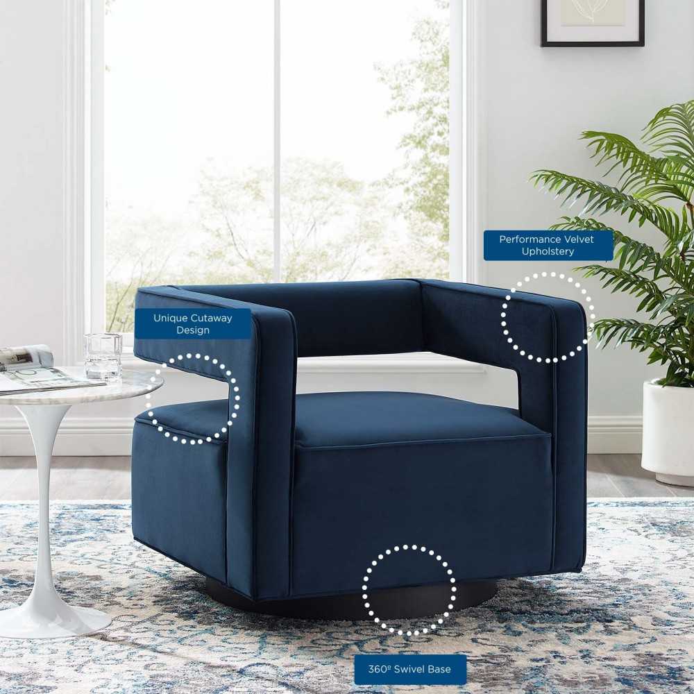 Booth Performance Velvet Swivel Armchair, Midnight Blue
