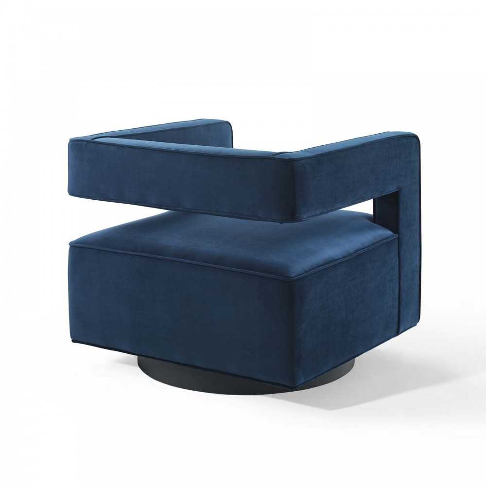 Booth Performance Velvet Swivel Armchair, Midnight Blue