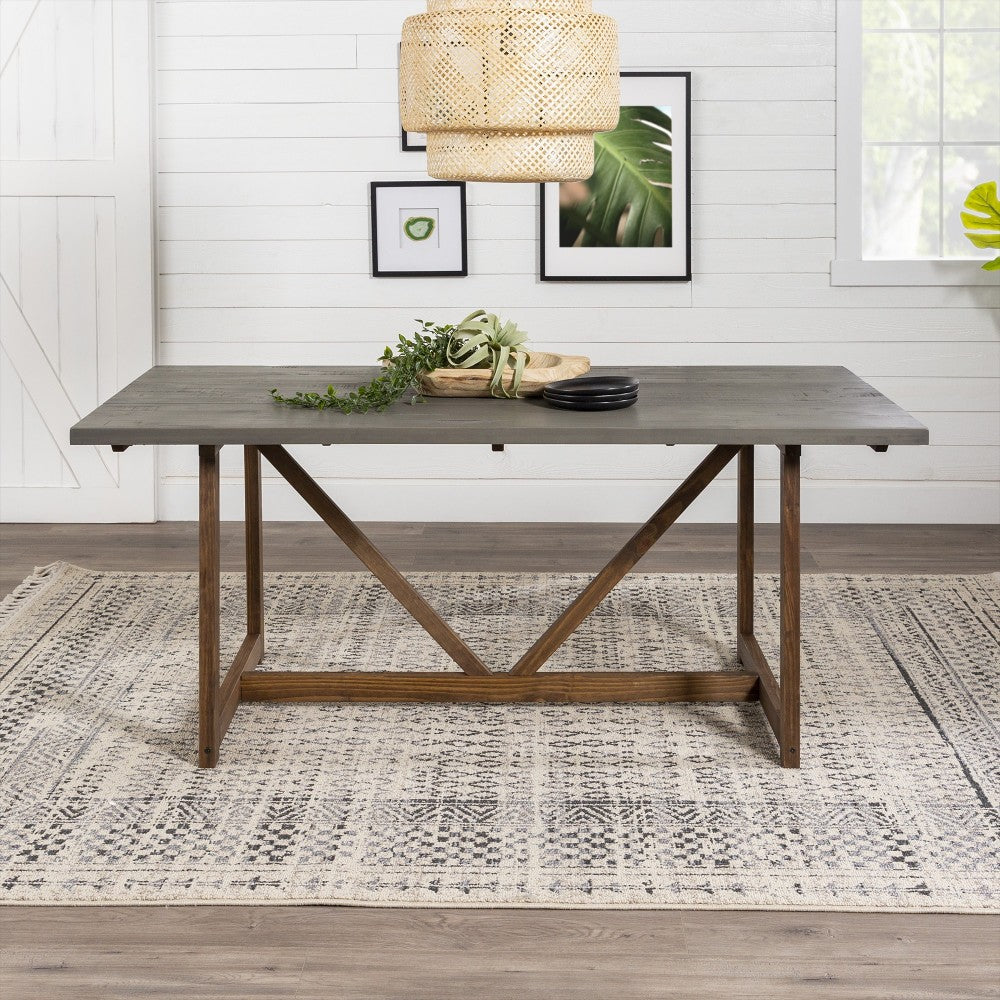 Brennan 72" Solid Wood Trestle Dining Table - Gray/Brown