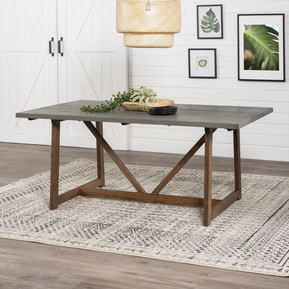 Brennan 72" Solid Wood Trestle Dining Table - Gray/Brown