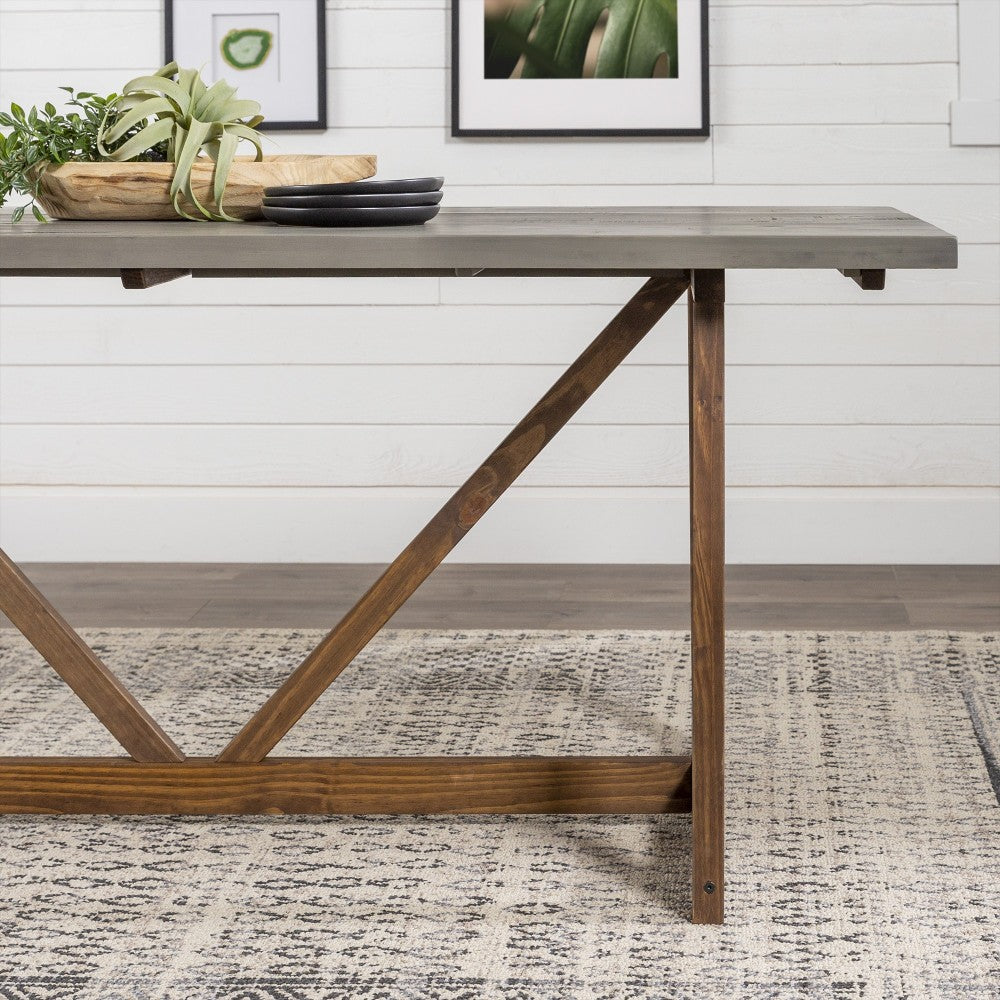 Brennan 72" Solid Wood Trestle Dining Table - Gray/Brown