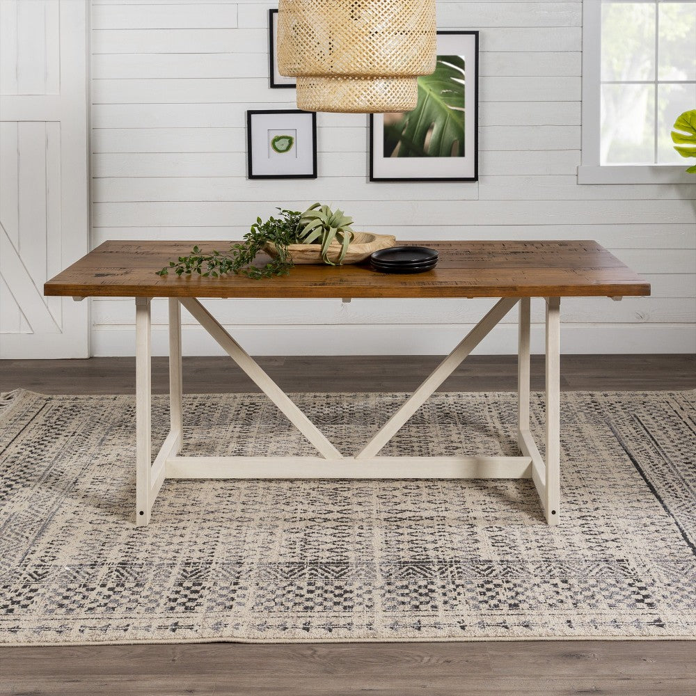 Brennan 72" Solid Wood Trestle Dining Table - Rustic Oak/White Wash