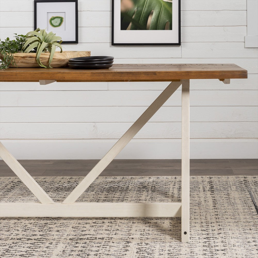 Brennan 72" Solid Wood Trestle Dining Table - Rustic Oak/White Wash