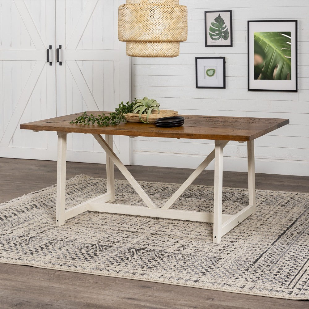 Brennan 72" Solid Wood Trestle Dining Table - Rustic Oak/White Wash