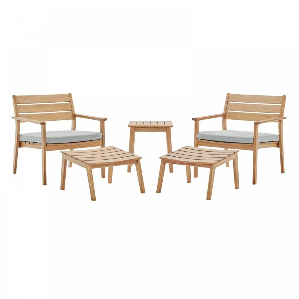 Breton 5 Piece Outdoor Patio Ash Wood Set