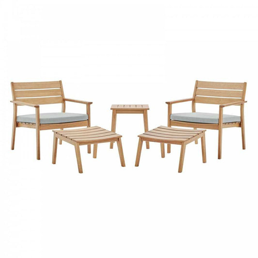 Breton 5 Piece Outdoor Patio Ash Wood Set