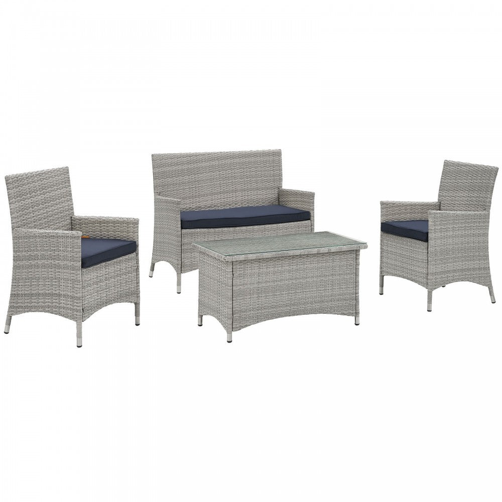 Bridge 4 Piece Outdoor Patio Patio Conversation Set, Light Gray Navy