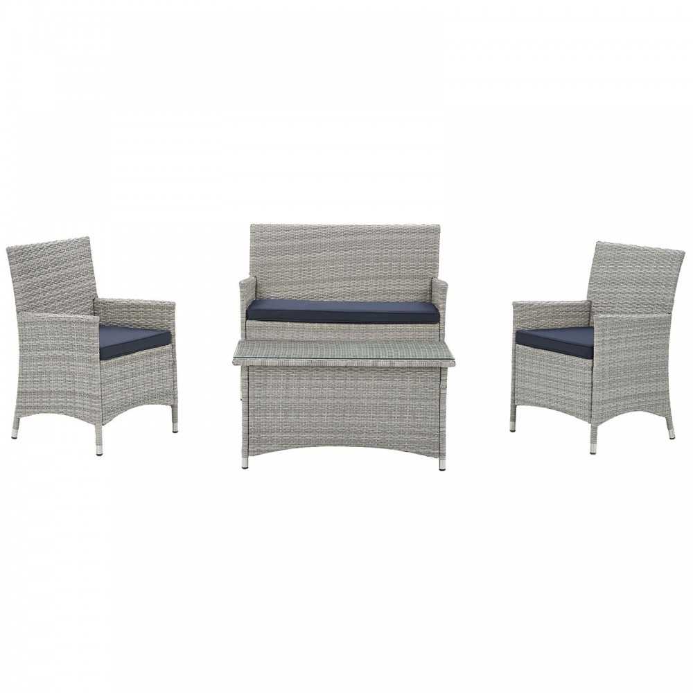 Bridge 4 Piece Outdoor Patio Patio Conversation Set, Light Gray Navy