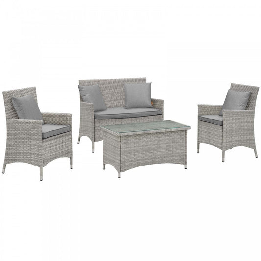 Bridge 4 Piece Outdoor Patio Patio Conversation Set with Pillow Set, Light Gray Gray