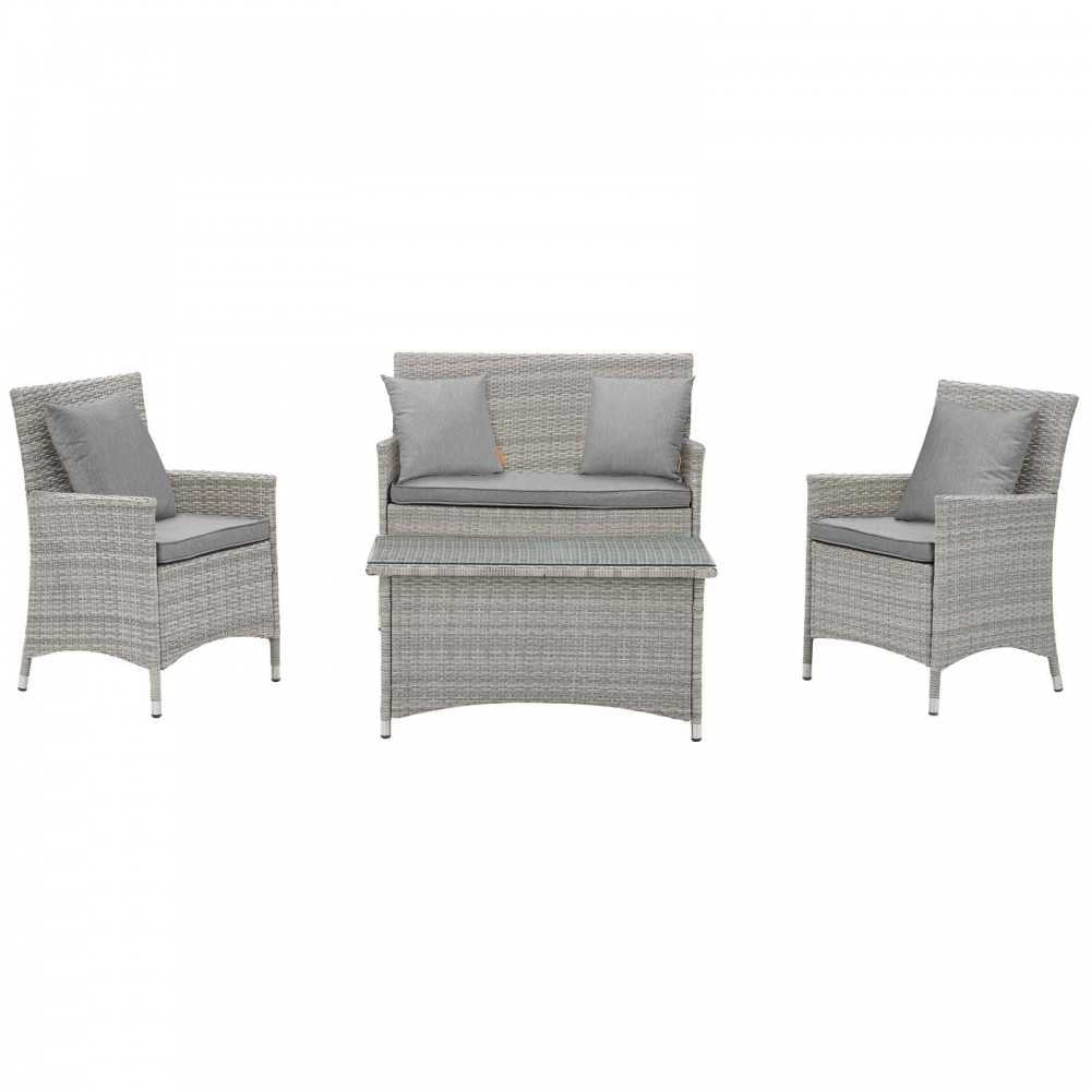 Bridge 4 Piece Outdoor Patio Patio Conversation Set with Pillow Set, Light Gray Gray