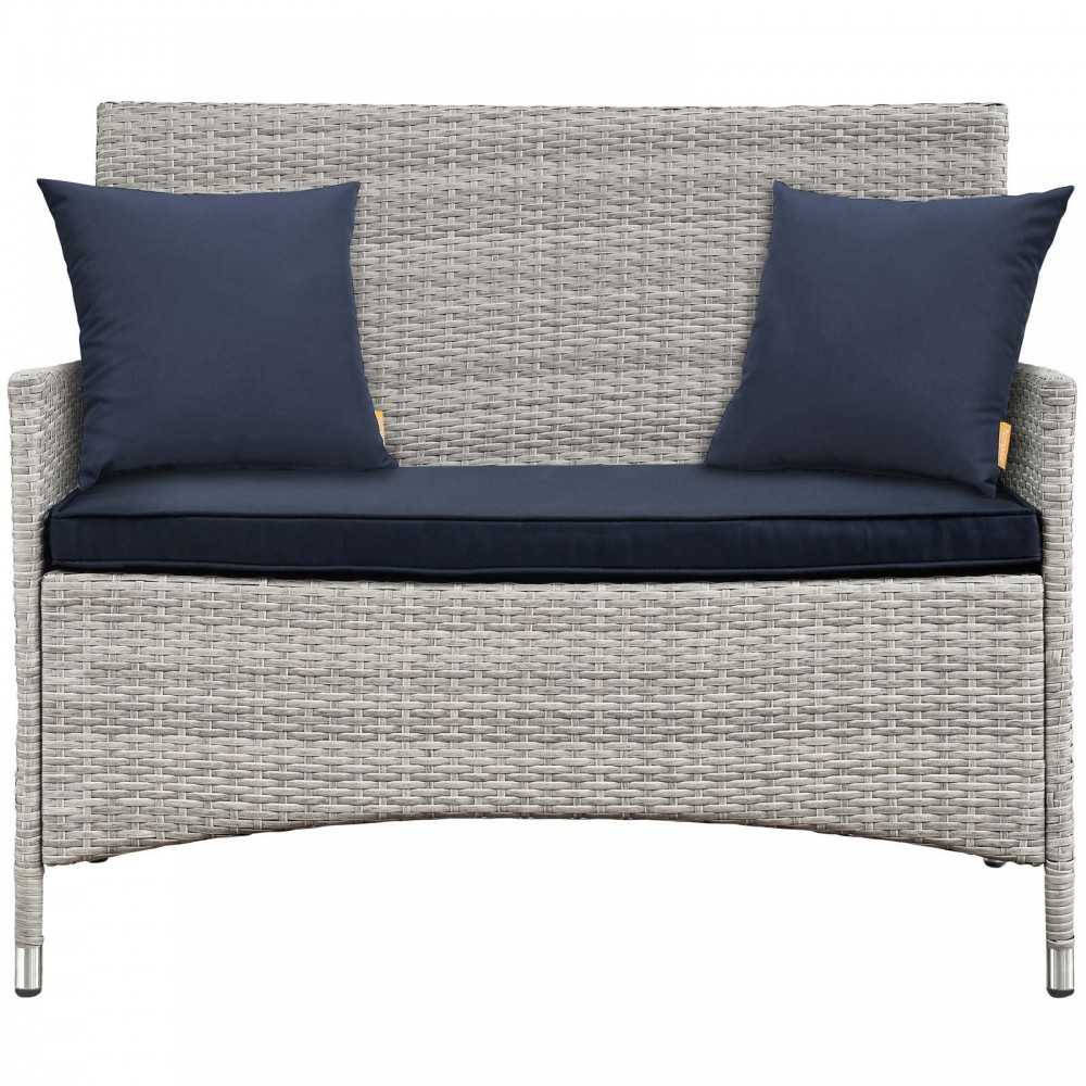 Bridge 4 Piece Outdoor Patio Patio Conversation Set with Pillow Set, Light Gray Navy