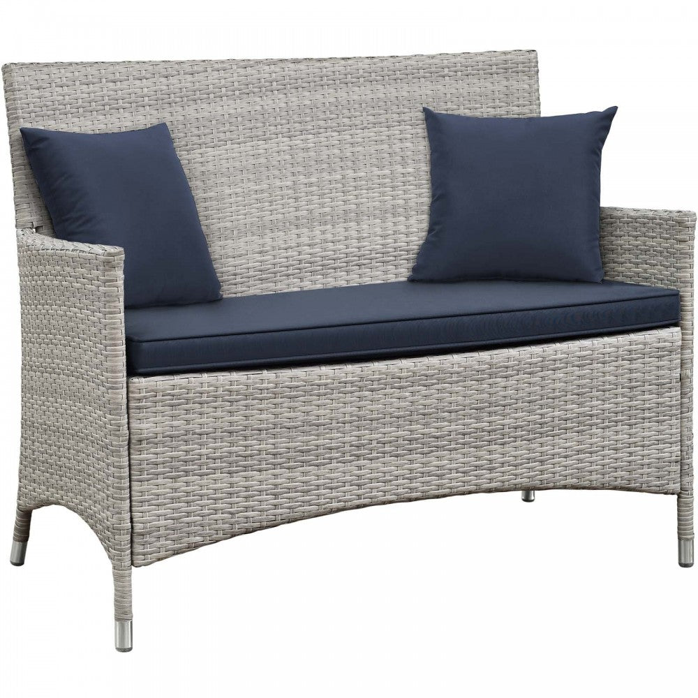 Bridge 4 Piece Outdoor Patio Patio Conversation Set with Pillow Set, Light Gray Navy