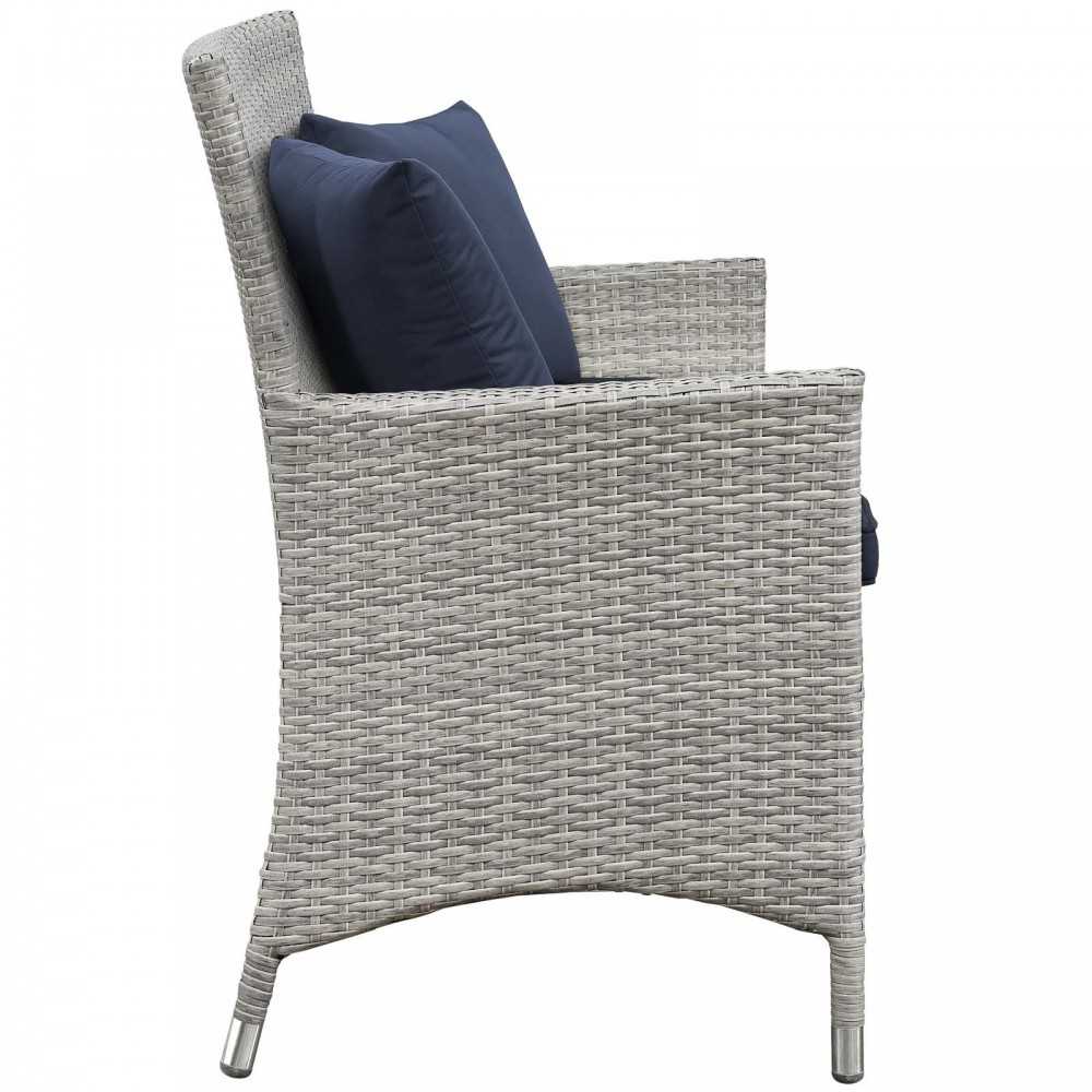 Bridge 4 Piece Outdoor Patio Patio Conversation Set with Pillow Set, Light Gray Navy