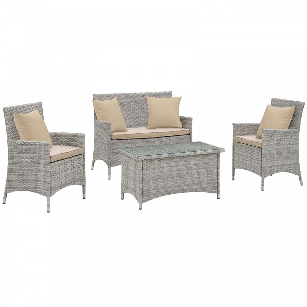 Bridge 4 Piece Outdoor Patio Patio Conversation Set with Pillow Set, Light Gray Beige