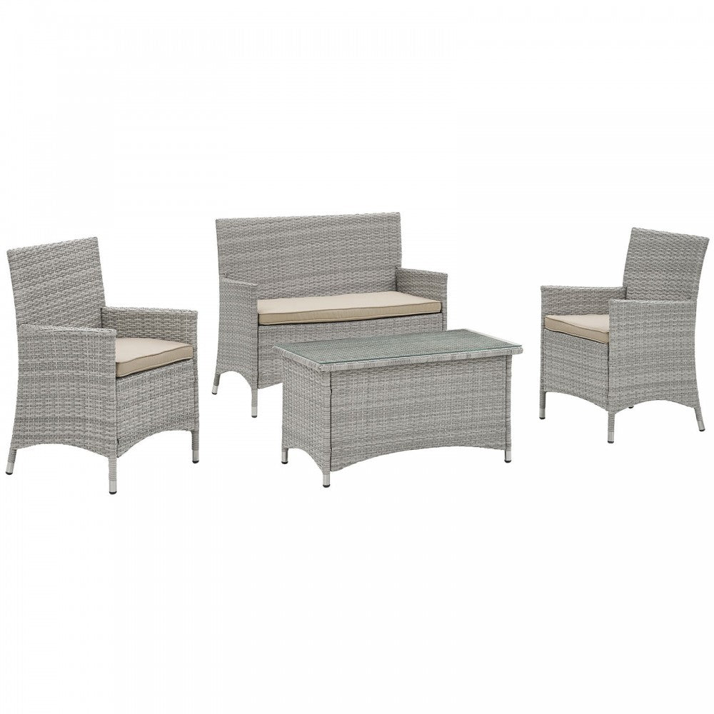 Bridge 4 Piece Outdoor Patio Patio Conversation Set, Light Gray Beige