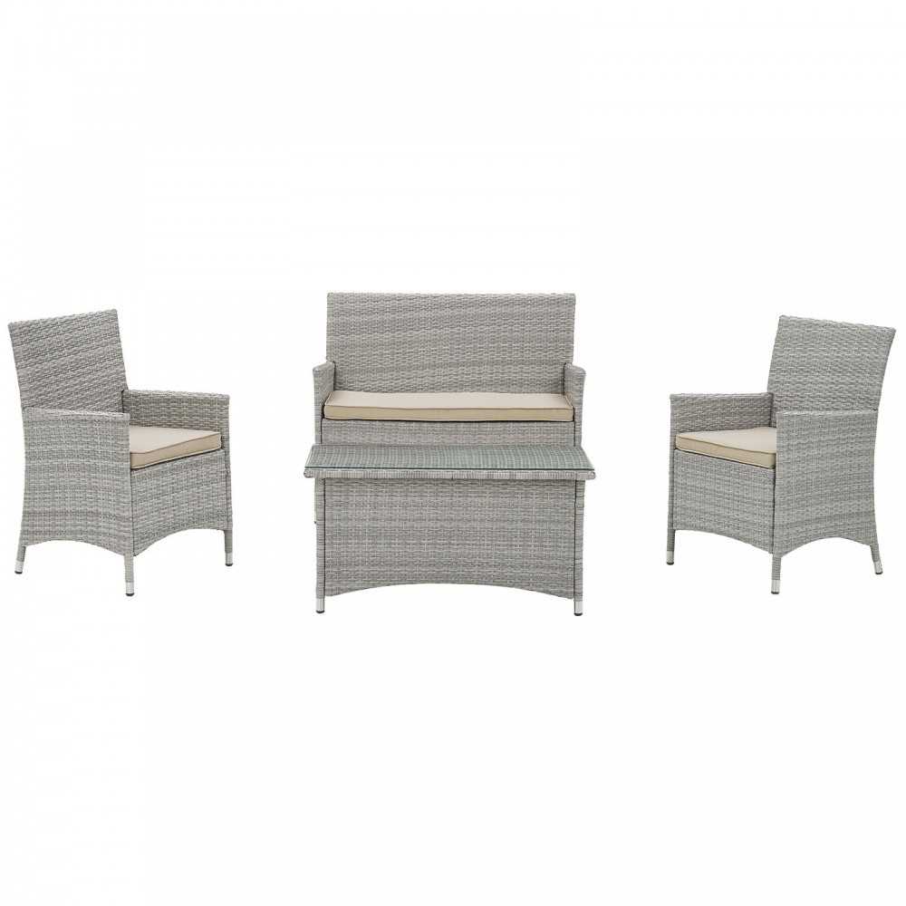 Bridge 4 Piece Outdoor Patio Patio Conversation Set, Light Gray Beige