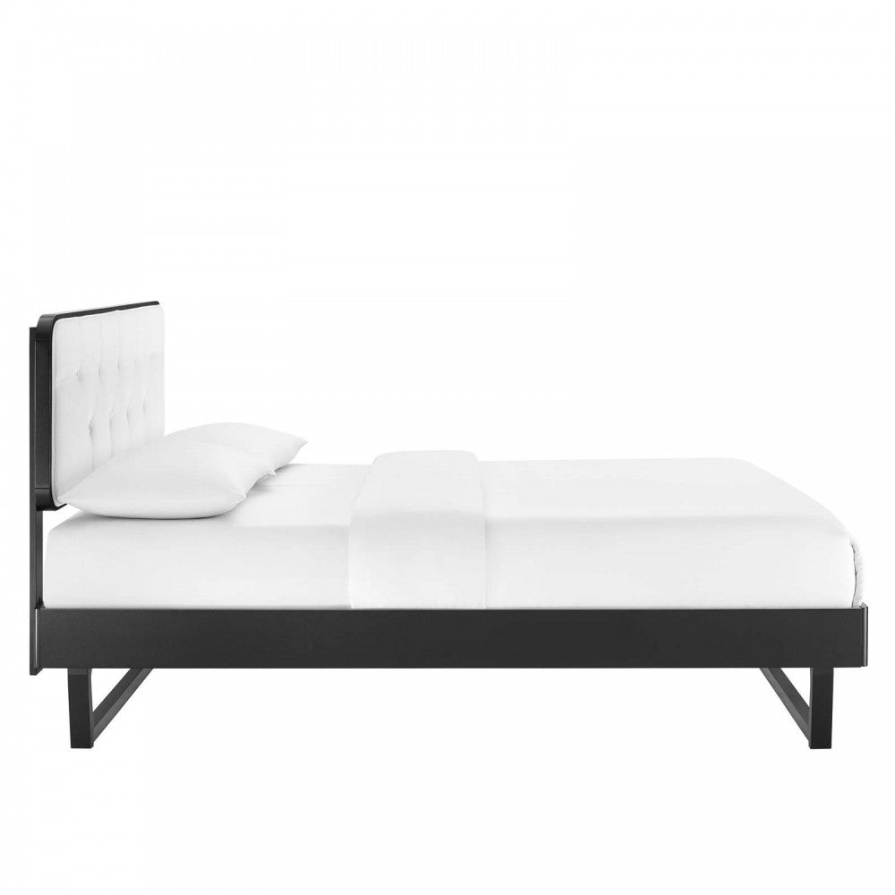 Bridgette Full Wood Platform Bed With Angular Frame, Black White