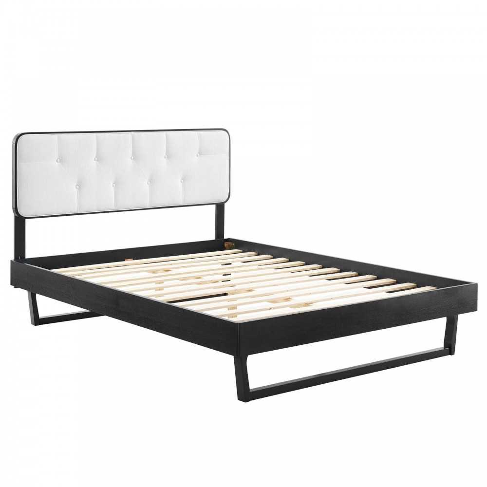 Bridgette Full Wood Platform Bed With Angular Frame, Black White