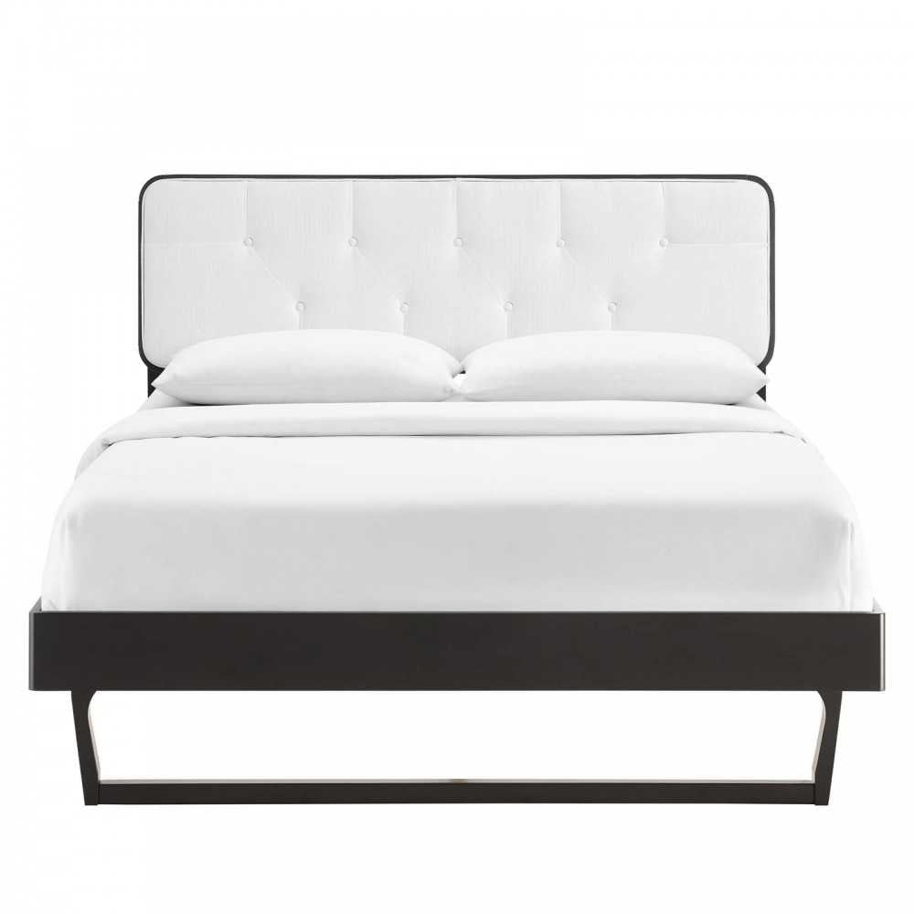 Bridgette Full Wood Platform Bed With Angular Frame, Black White