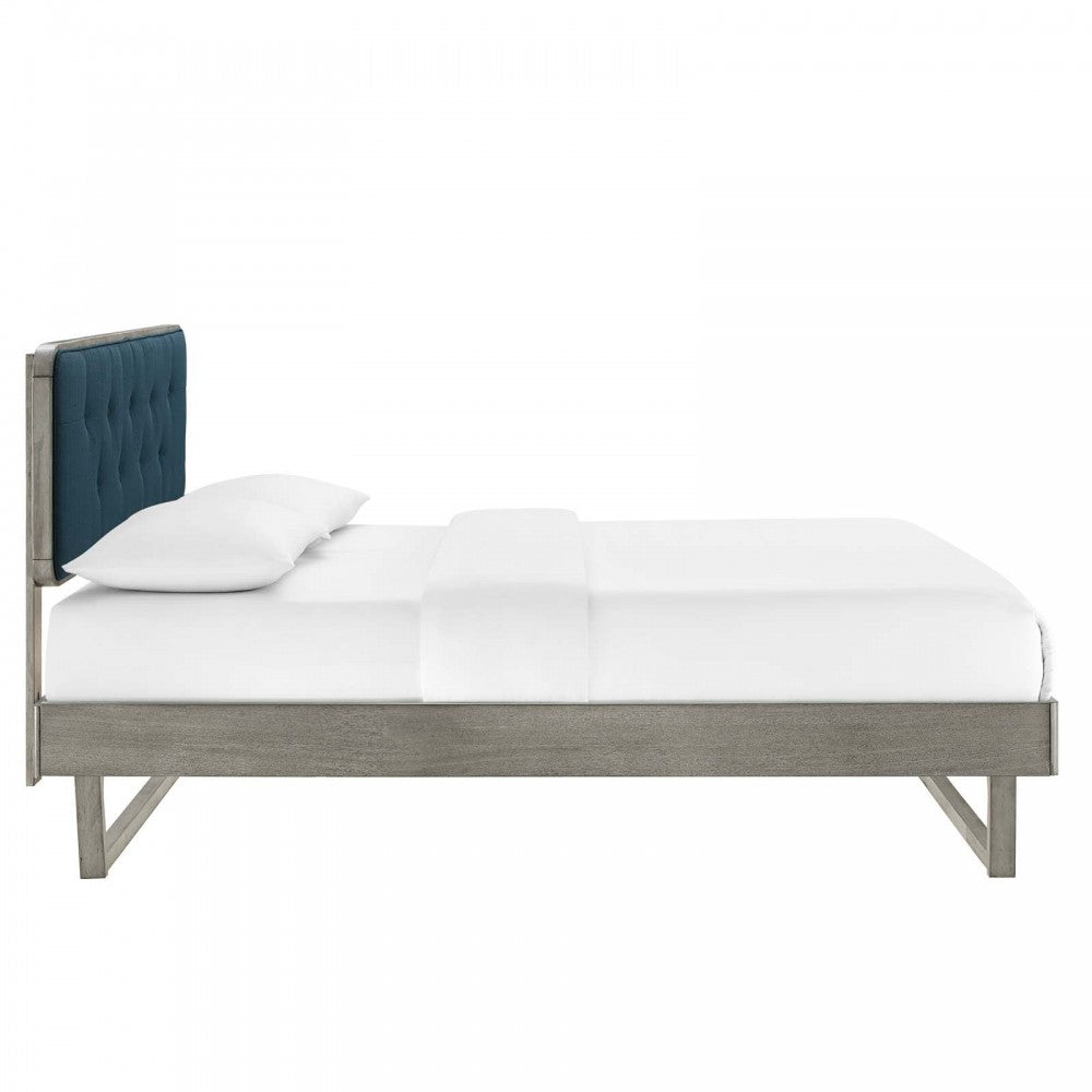 Bridgette Full Wood Platform Bed With Angular Frame, Gray Azure