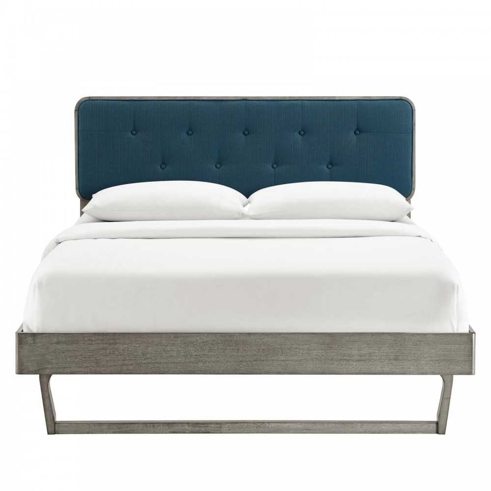 Bridgette Full Wood Platform Bed With Angular Frame, Gray Azure