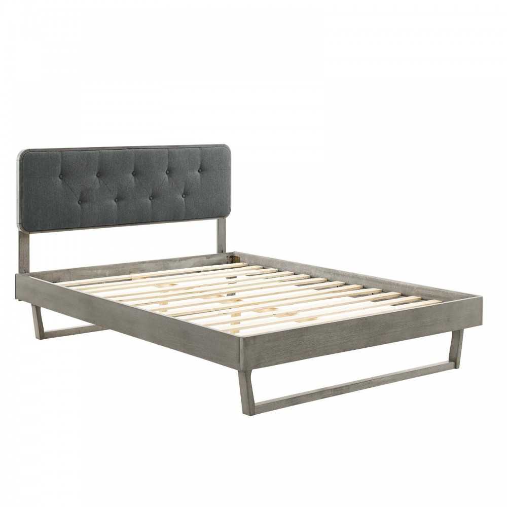 Bridgette Full Wood Platform Bed With Angular Frame, Gray Charcoal