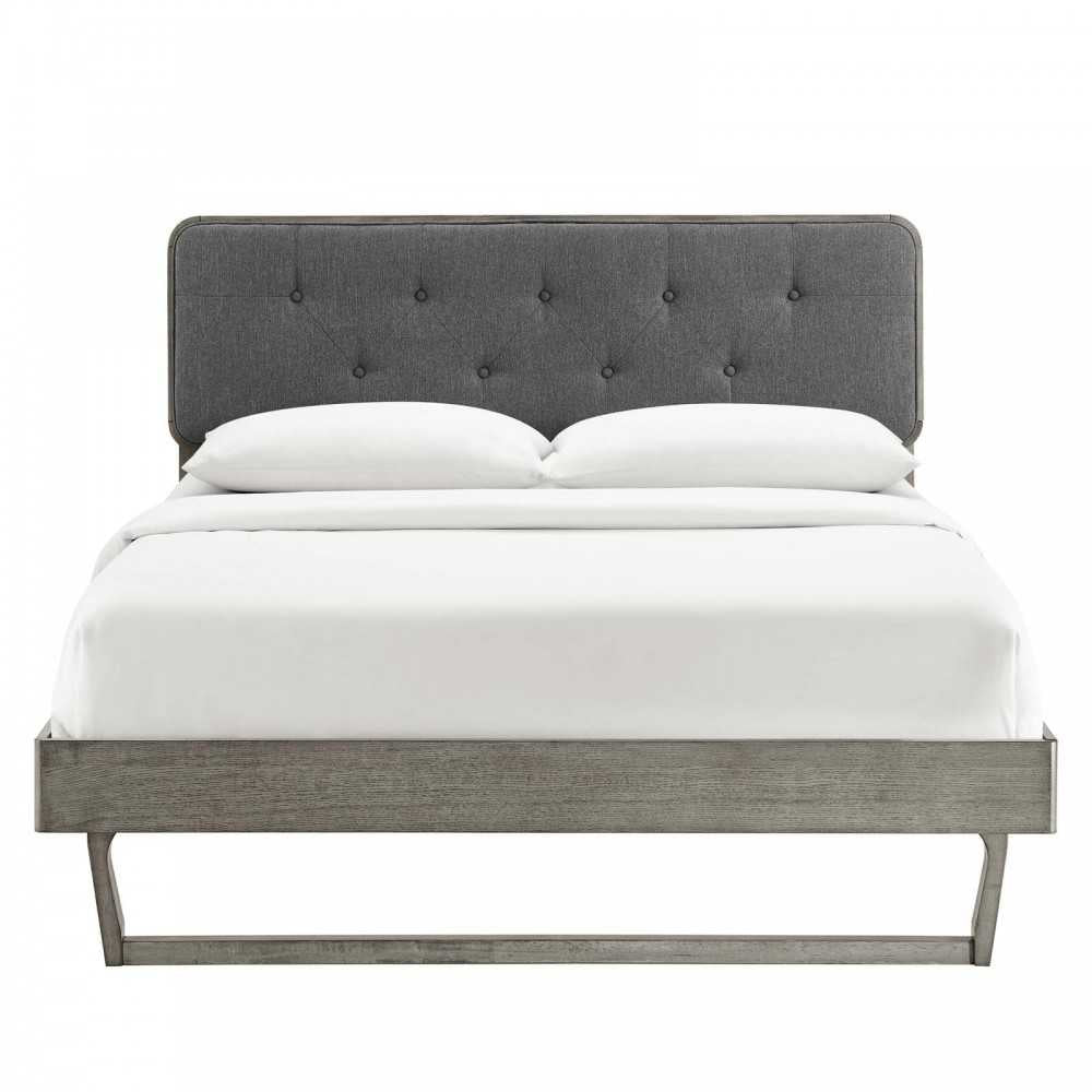 Bridgette Full Wood Platform Bed With Angular Frame, Gray Charcoal