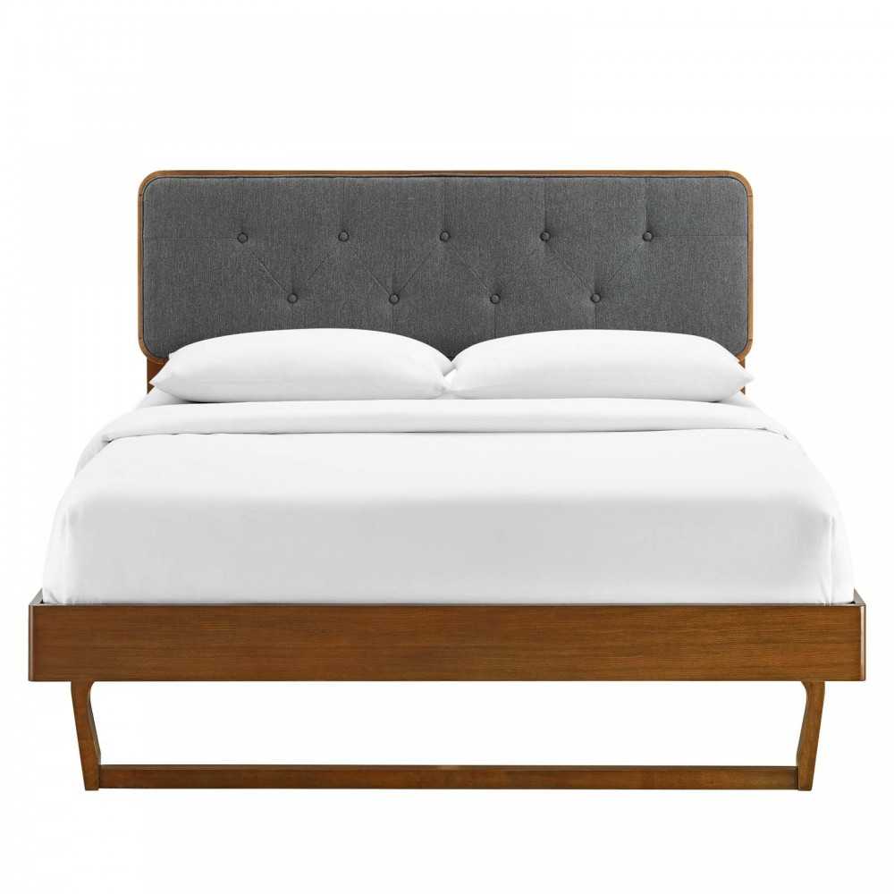 Bridgette Full Wood Platform Bed With Angular Frame, Walnut Charcoal