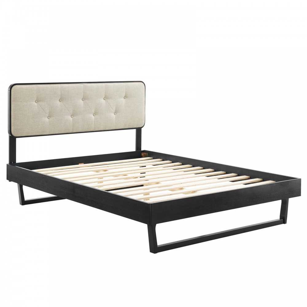 Bridgette Full Wood Platform Bed With Angular Frame, Black Beige