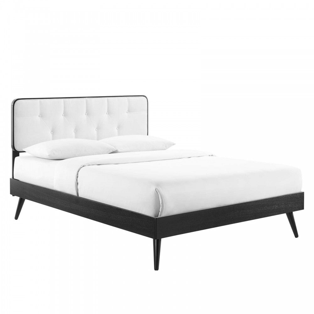 Bridgette Full Wood Platform Bed With Splayed Legs, Black White